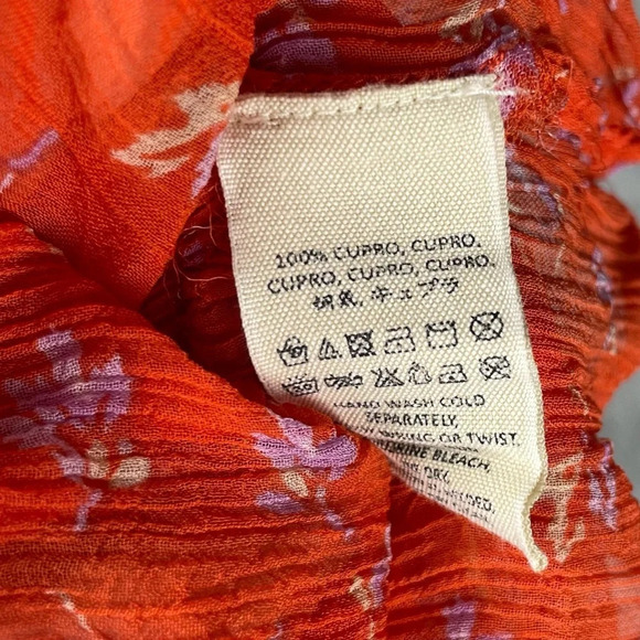 Free People Blouse Womens Small Red Floral Sheer Artsy Boho Ruffle Watercolor - Picture 14 of 14